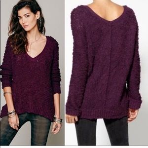Free People Songbird Boucle Burgundy VNeck Sweater